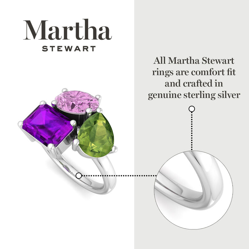 Martha Stewart 3 3/4ctw. Pink Sapphire, Peridot & Amethyst Three Stone Cluster Ring In Sterling Silver image number null